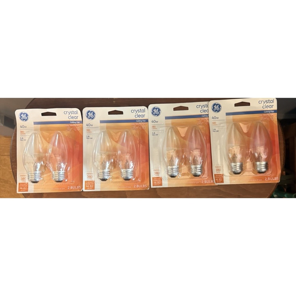 GE Crystal Clear Ceiling Fan Light Bulbs 40W B Type Lot of 8 New